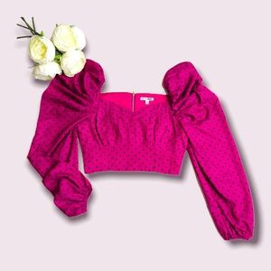 FASHIONNOVA Pink Cropped Polka Dot Blouse